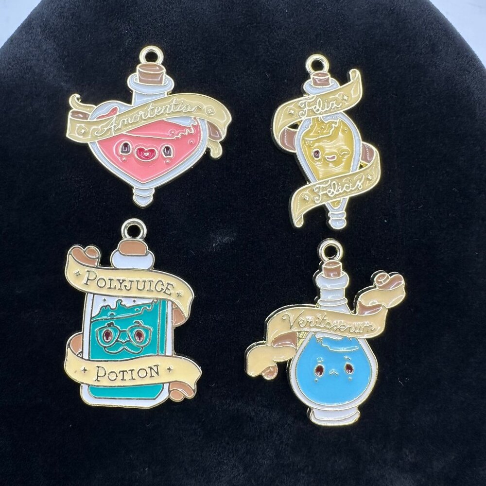 Set Of 4 Magical Potion Bottle Enamel Charms Pendants Necklace Bracelet